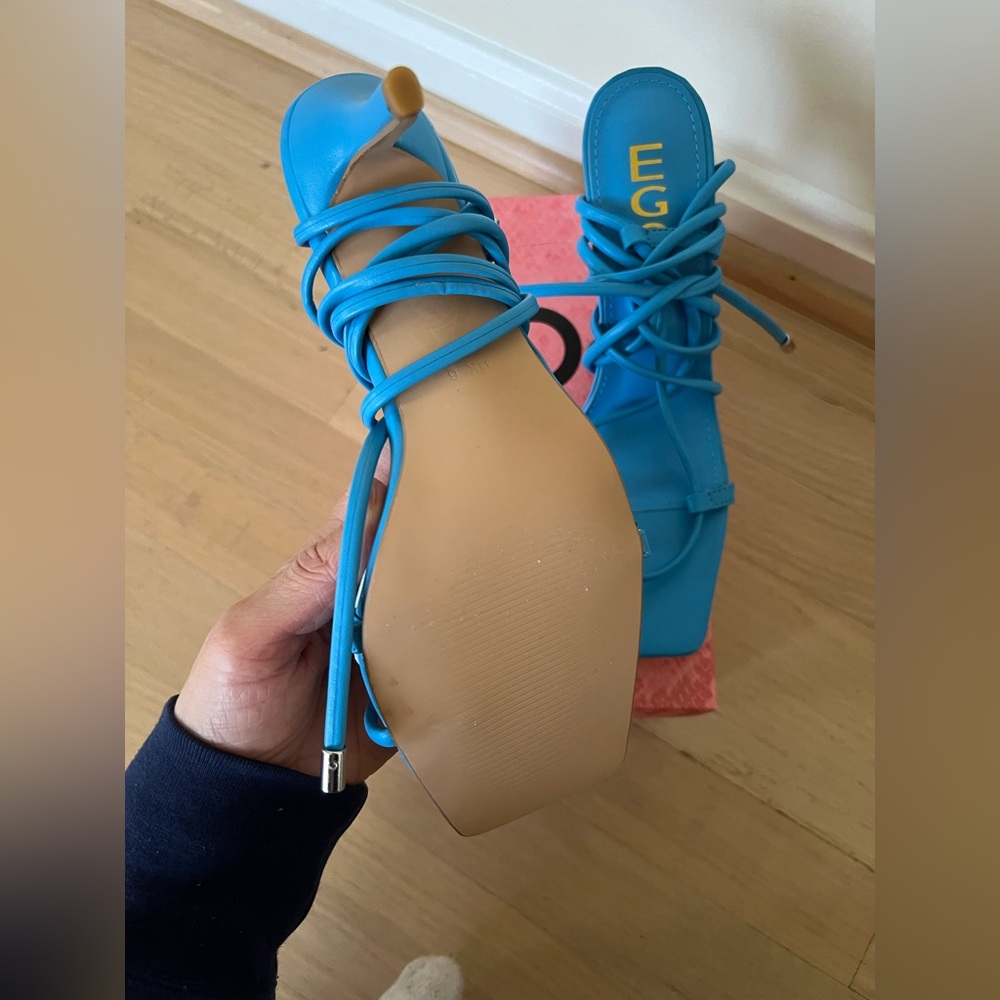 EGO Vibrant Blue Lace-Up Heels - Picture 7 of 8